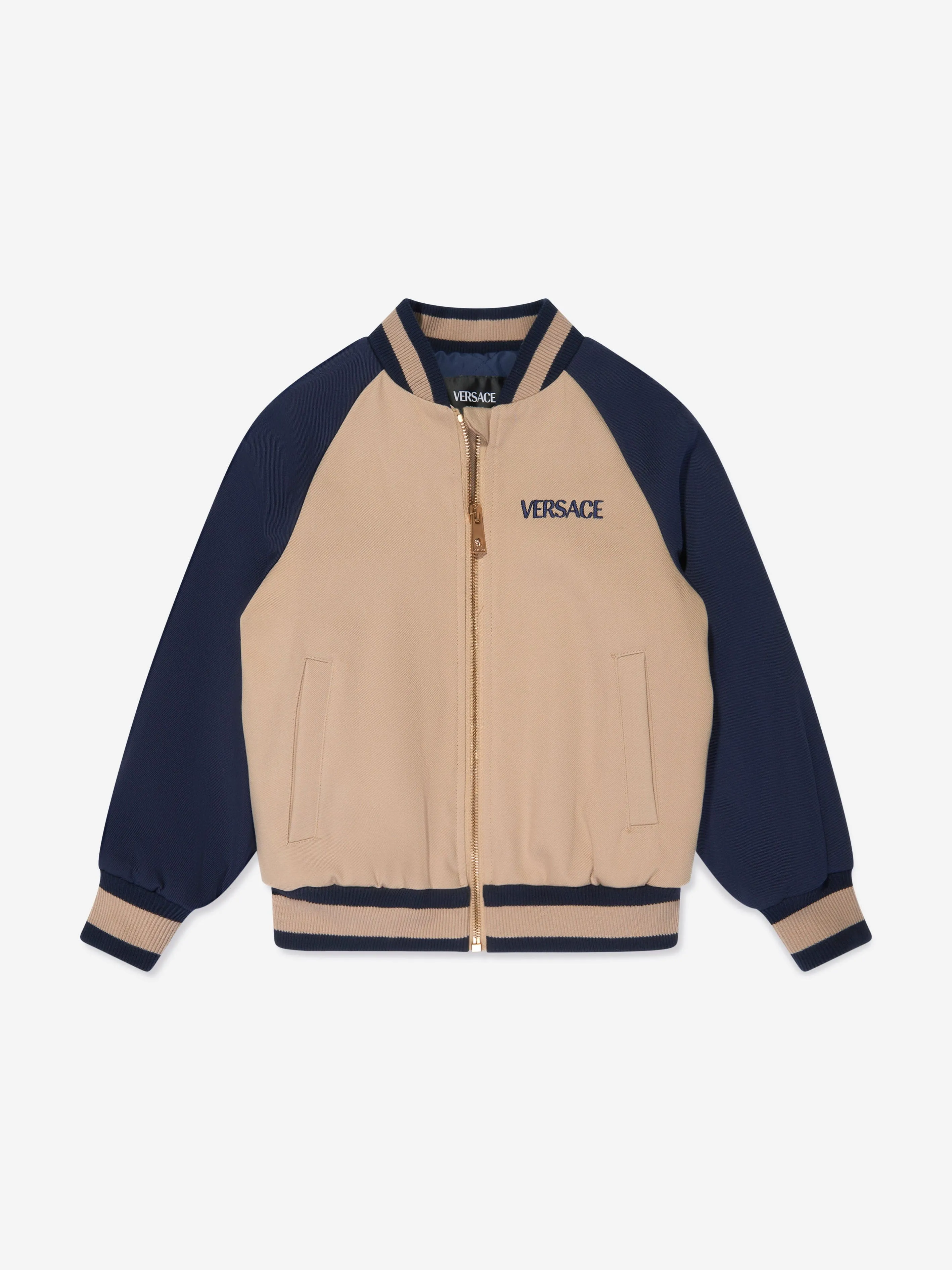 Versace Boys Bestickte Logo Bomberjacke in Beige