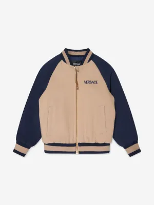 Versace Boys Bestickte Logo Bomberjacke in Beige