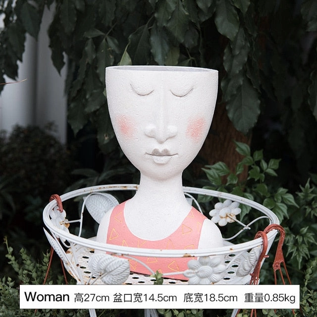 Vintage Art Portrait Sculpture Flower Pot