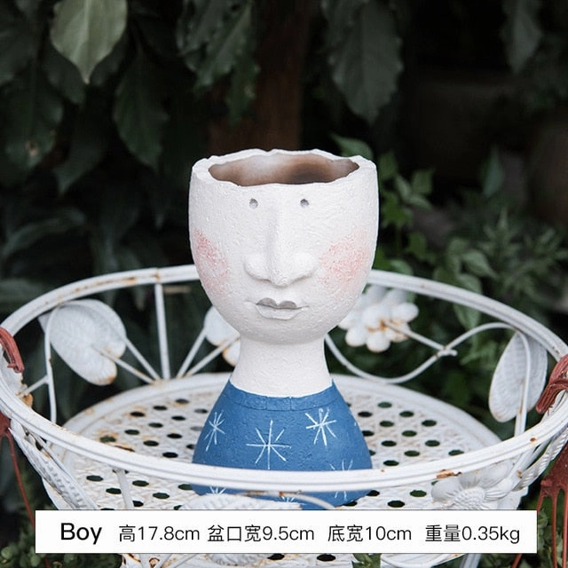 Vintage Art Portrait Sculpture Flower Pot