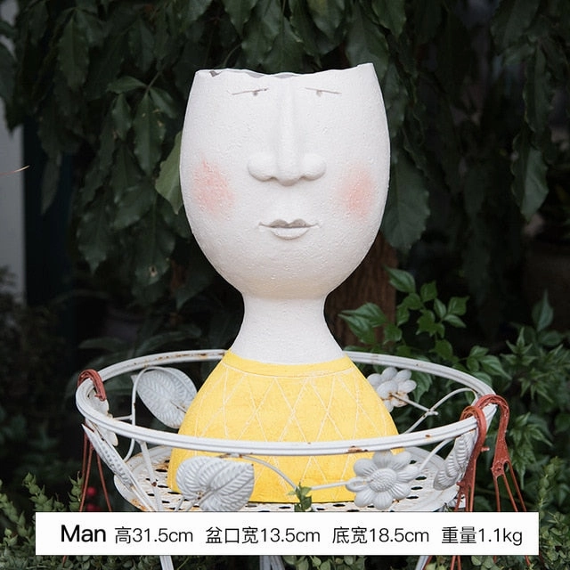 Vintage Art Portrait Sculpture Flower Pot