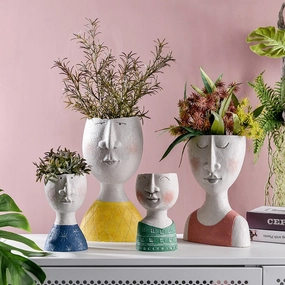 Vintage Art Portrait Sculpture Flower Pot,hand-painted ceramic vase