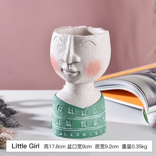 Vintage Art Portrait Sculpture Flower Pot
