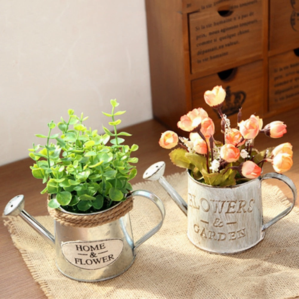 Vintage Metal Handicraft Watering Flower,hand-painted ceramic vase