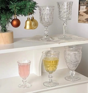 Vintage sunflower drinking Glass 300ml crystal look drinkware(CLEAR Goblet),aesthetic flower vase