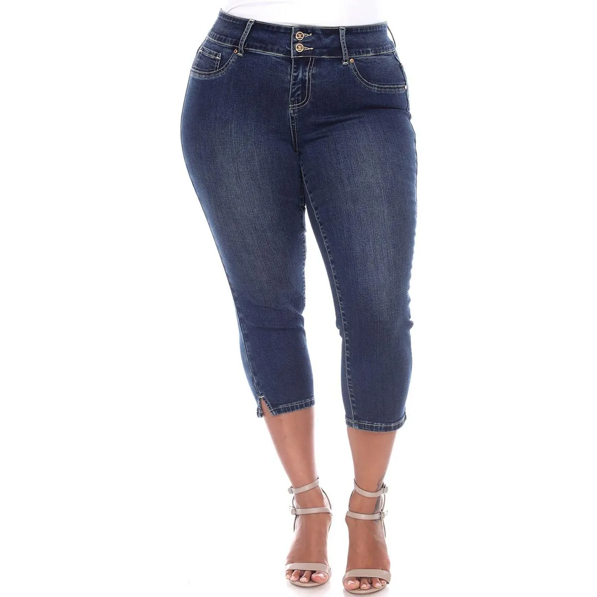 White Mark Damen Cropped Denim Capri Jeans