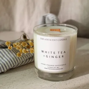 WHITE TEA GINGER SOY CANDLE,faux bloom stem 