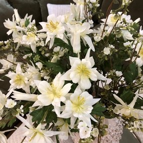 White Aquilegia Spray with Leaves 68cm,dried artificial flower