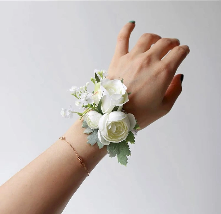 White boutonni??re corsages for bride groom best men mother ranunculus head band