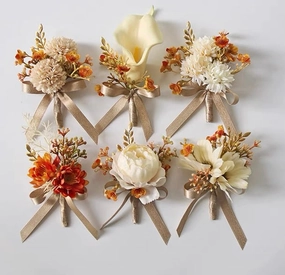 White boutonni??re corsages for bride groom best men mother ranunculus head band artificial flower bouquet  