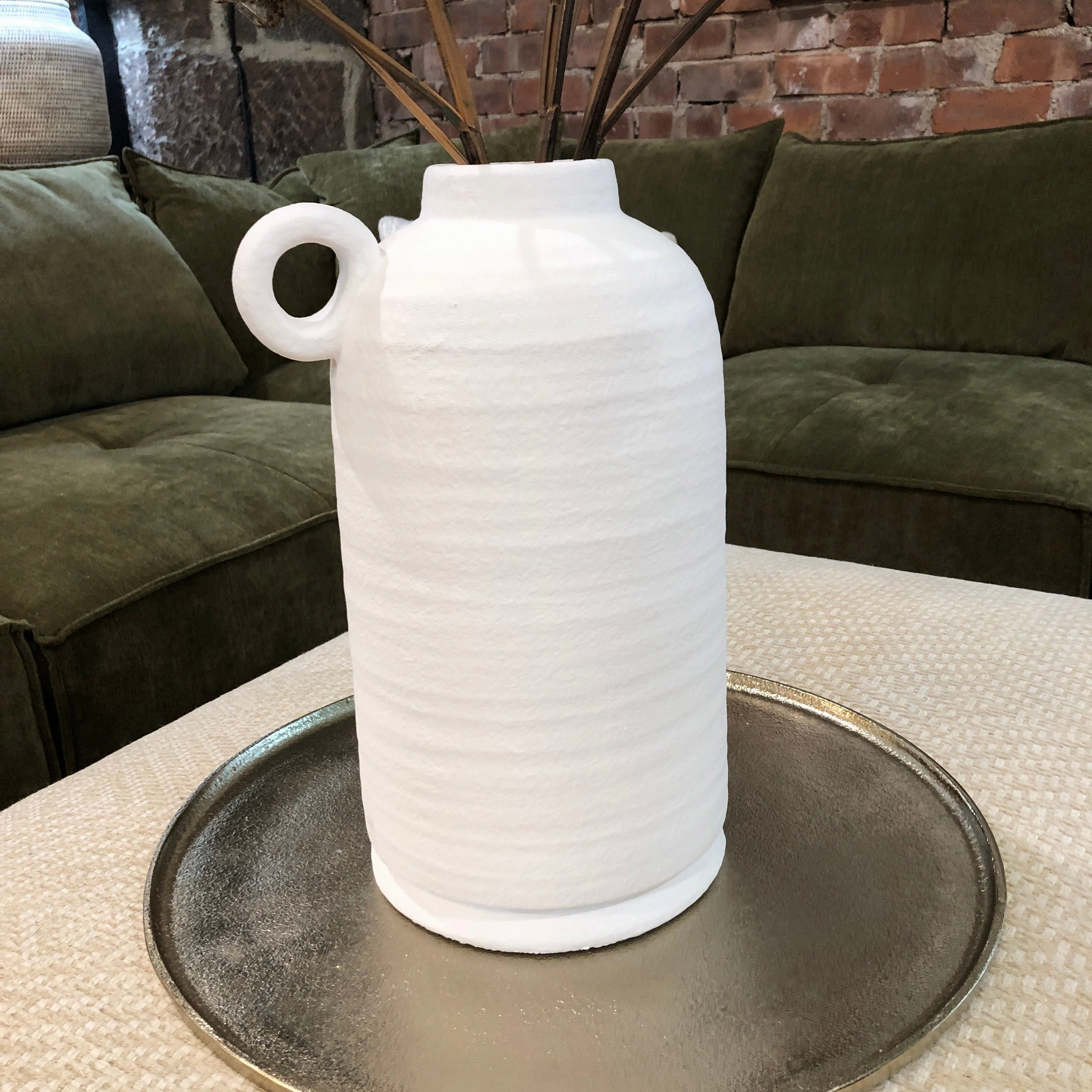 White Cement Vase with Handle 40cm