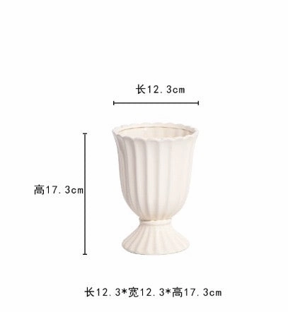 White ceramic urn tall vase striped bowl 24cm/9.5 L