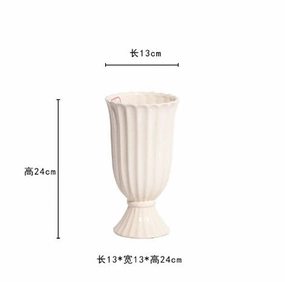 White ceramic urn tall vase striped bowl 24cm/9.5 L,aesthetic flower vase