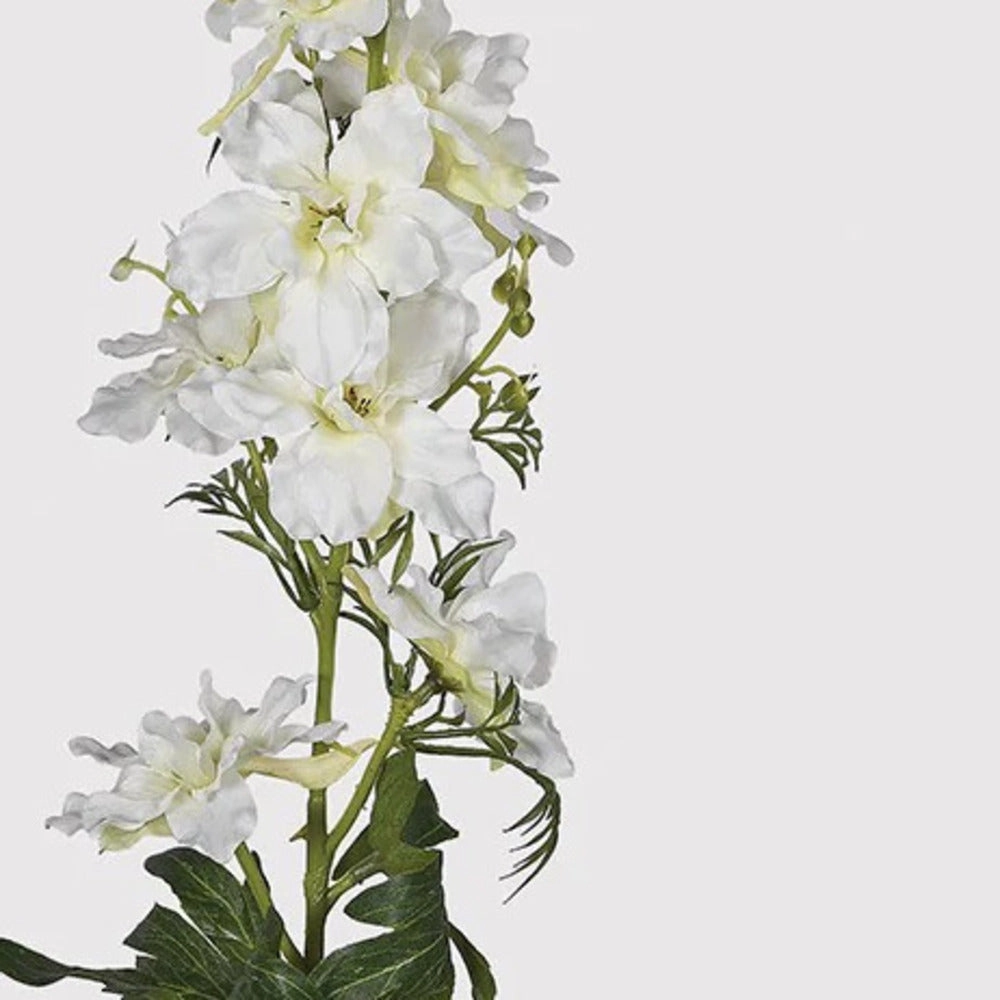 White Delphinium Spray with Leaves 90cm
