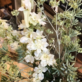 White Delphinium Spray with Leaves 90cm,dried artificial flower