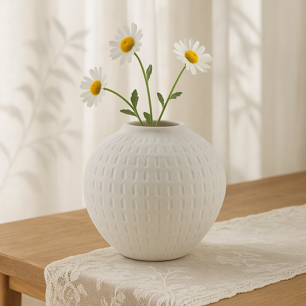 White Derek Terracotta Vase,hand-painted ceramic vase