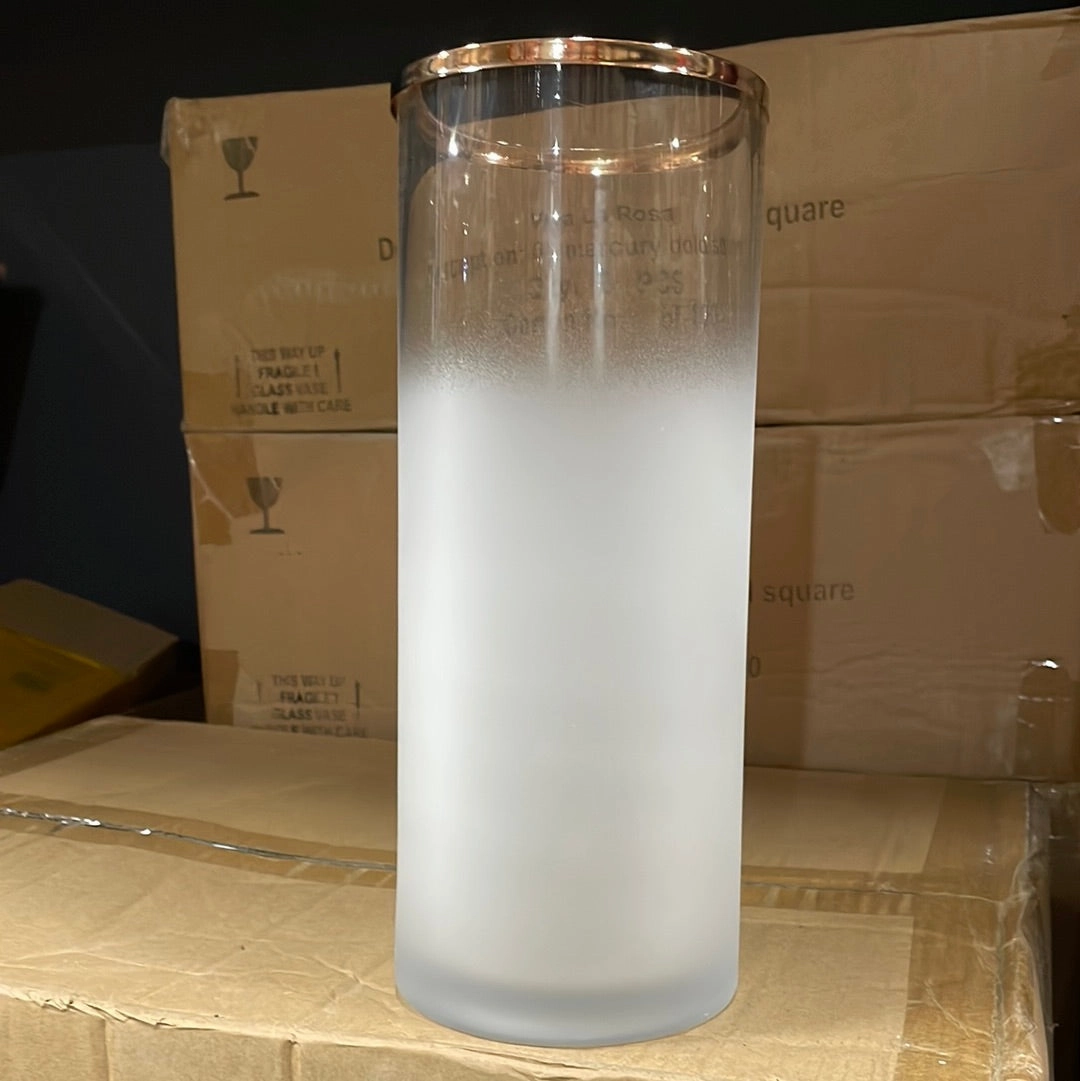 White frosted 10 cylinder Vase with Gold metal top