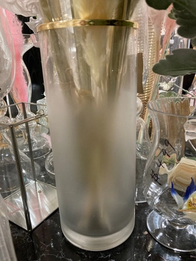 White frosted 12 cylinder Vase with Gold metal top,aesthetic flower vase