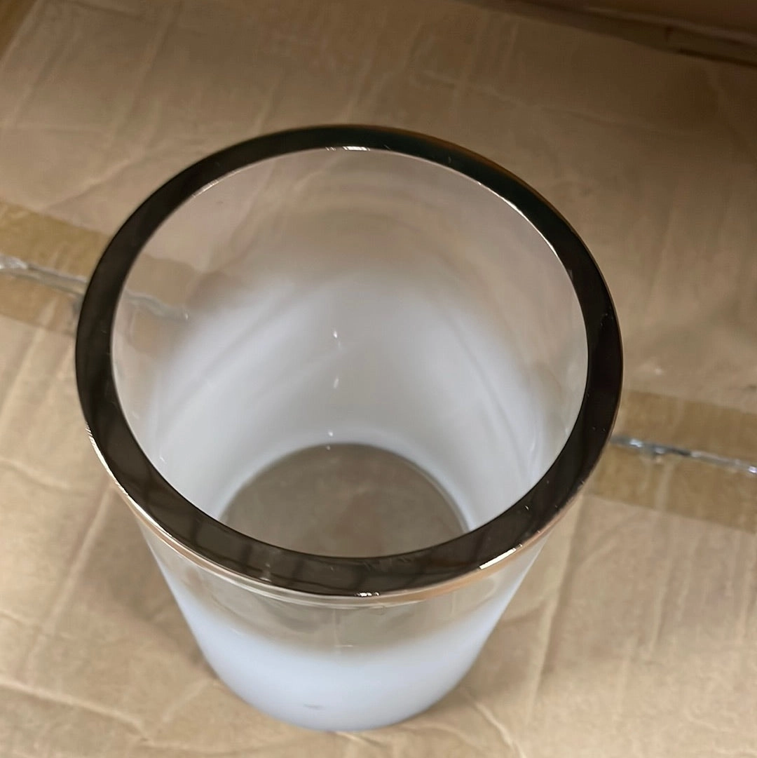 White frosted 6 cylinder Vase with Gold metal top