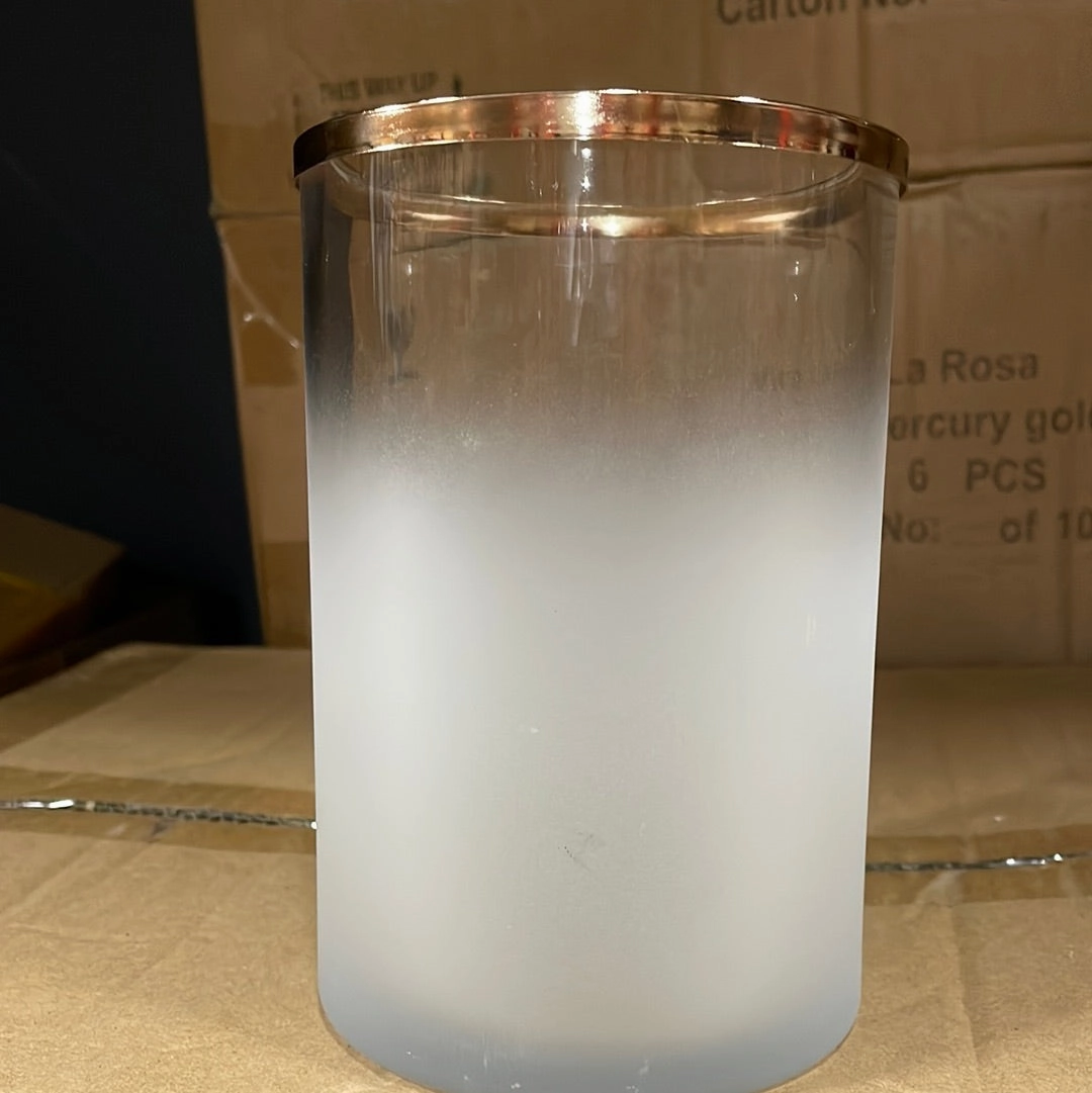 White frosted 6 cylinder Vase with Gold metal top