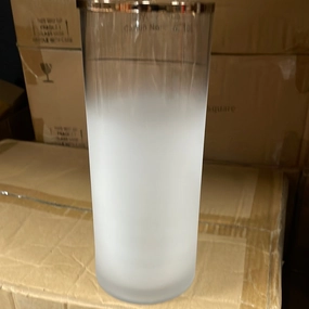White frosted 8" cylinder Vase with Gold metal top,aesthetic flower vase