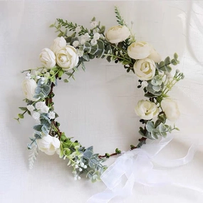White Head piece for bride ranunculus head band realistic flower bouquet  