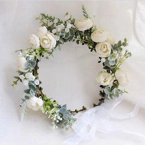 White Head piece for bride ranunculus head band realistic flower bouquet  