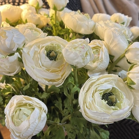 White Real Feel Ranunculus with Leaves 62cm,dried artificial flower