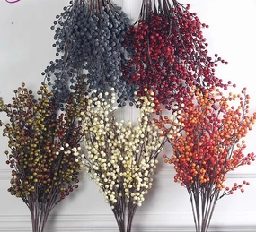 White single stem berry greenery realistic flower bouquet  