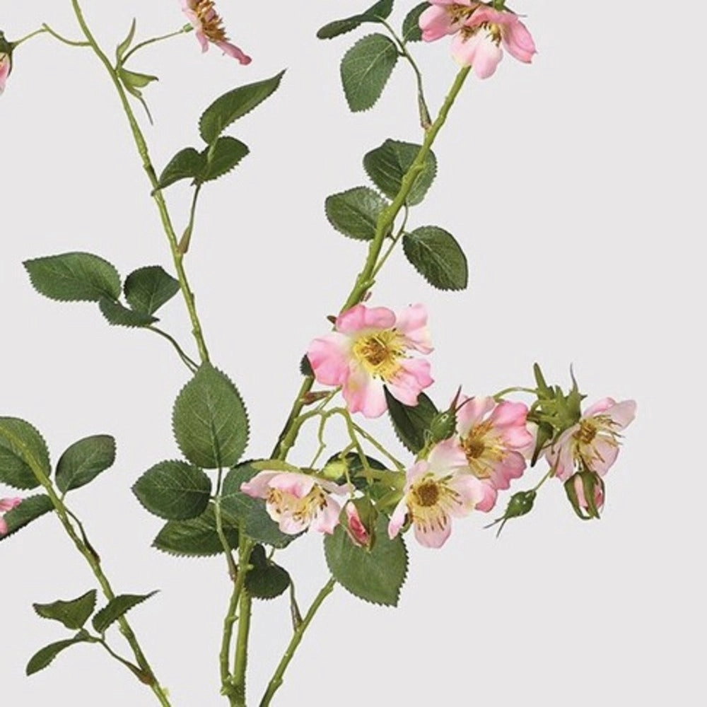 Wild Pink Rose Spray with Leaves 95cm