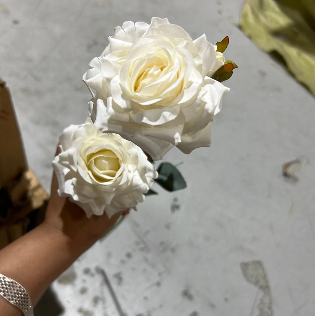 Wild Rose Spray 2 heads 1 bud Cream artificial flower bouquet  