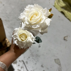 Wild Rose Spray 2 heads 1 bud Cream artificial flower bouquet  