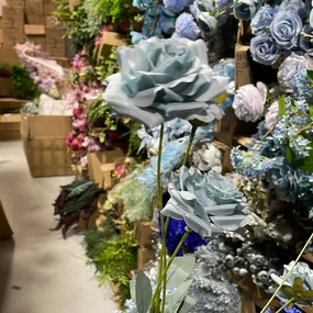 Wild Rose Spray 2 heads 1 bud Dusty blue realistic flower bouquet  