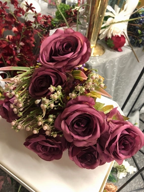 Wine color burgundy ROSE BUNCH With fillers artificial flower bouquet  