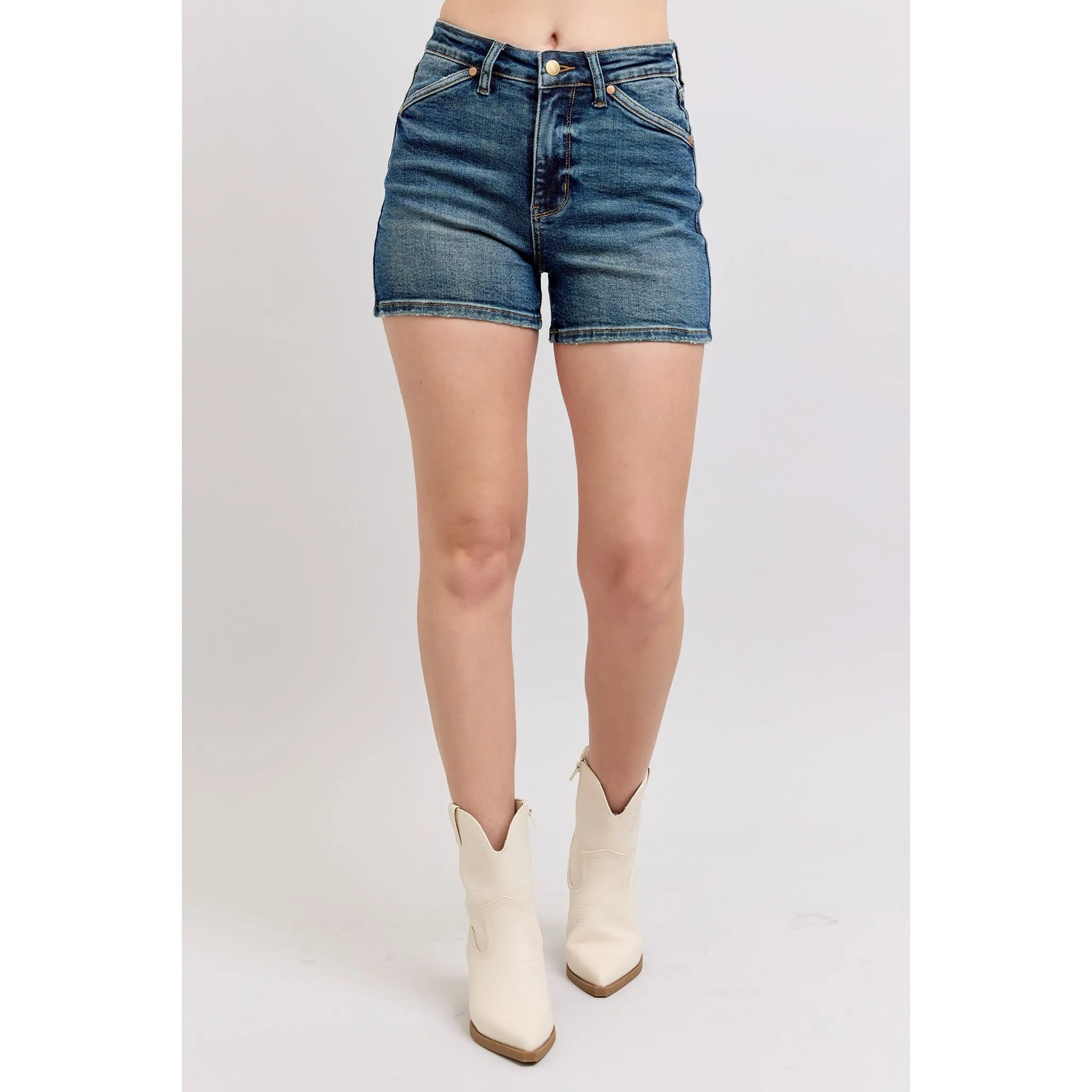 Dunkel gewaschene Damen-Denim-Shorts mit Schutztasche
