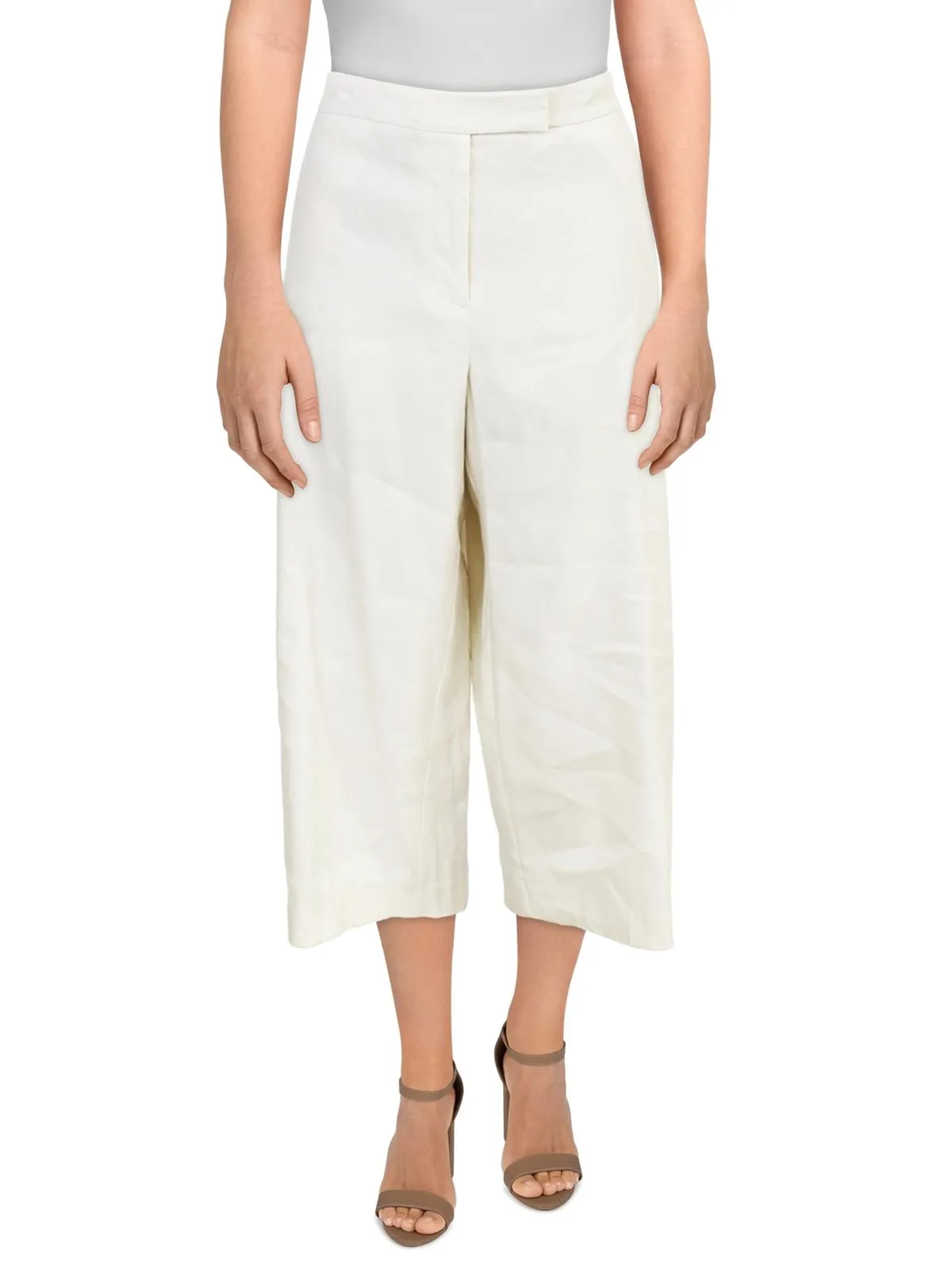 Damen Tab Front Leinen-Mix Cropped Hosen