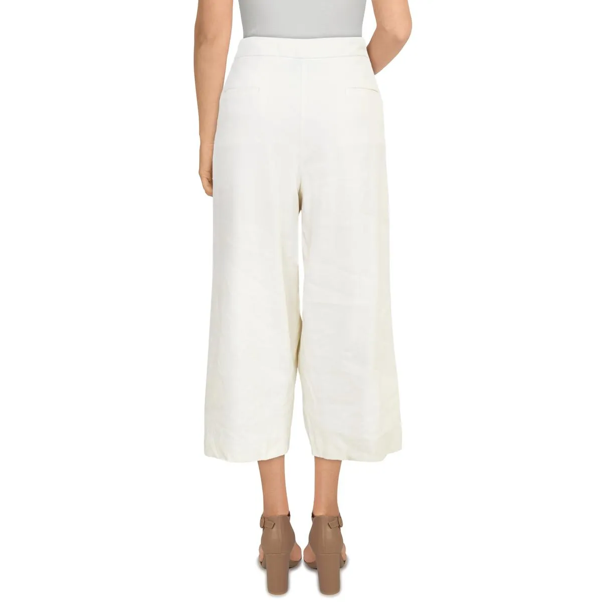 Damen Tab Front Leinen-Mix Cropped Hosen