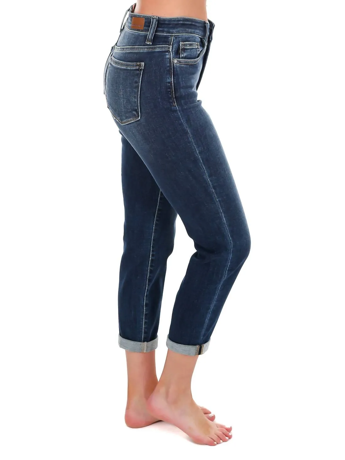 Damen High-Rise Jeans mit Umschlag in Dunkel