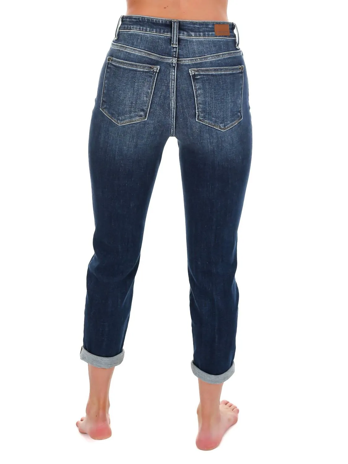 Damen High-Rise Jeans mit Umschlag in Dunkel