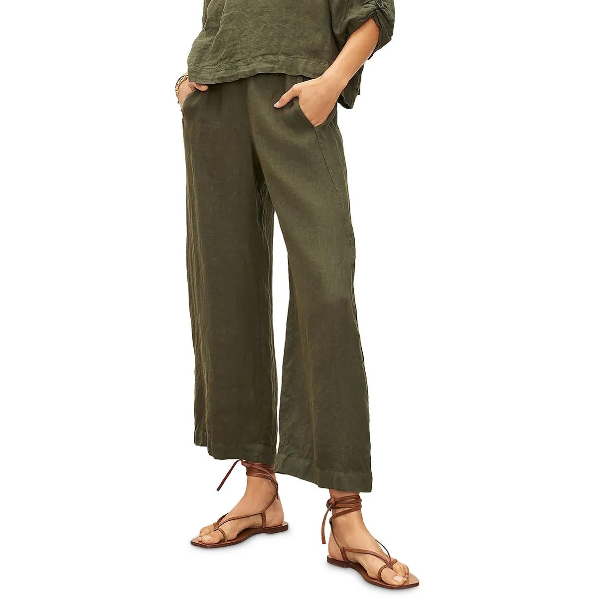 Damen Leinen Crop-Hose