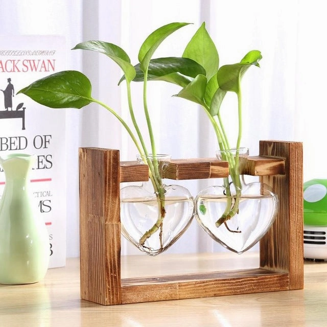 Wooden Frame Glass Vase Heart Shape