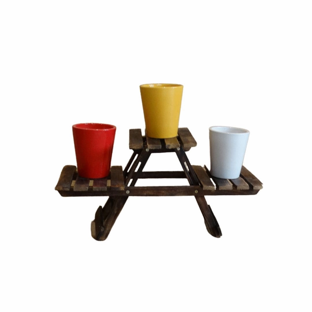 Wooden Multipurpose 3 Pot Folding Stand for Flower Pots & Vases, Small