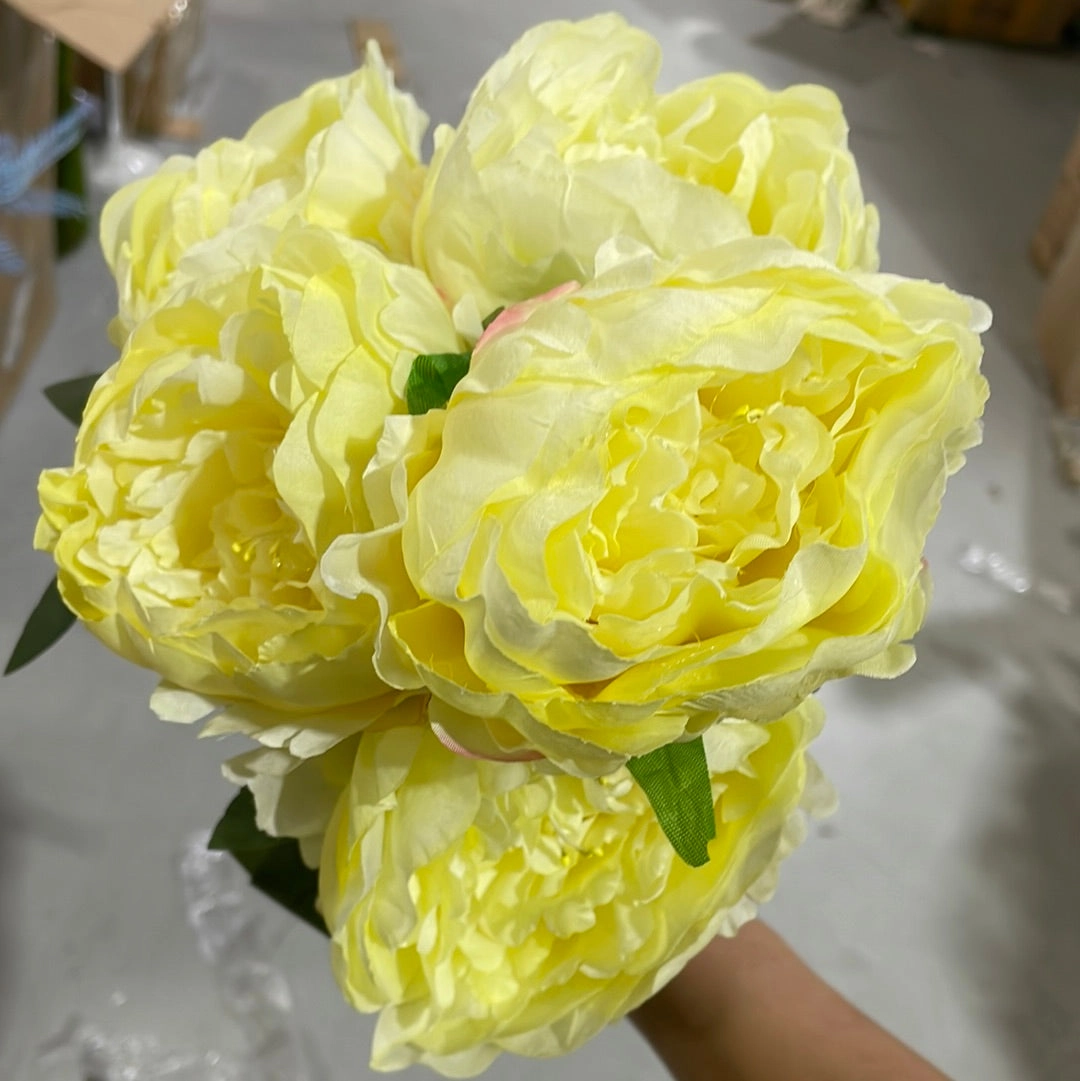 Yellow 5 Head Peony bunch realistic flower bouquet  