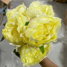 Yellow 5 Head Peony bunch realistic flower bouquet  