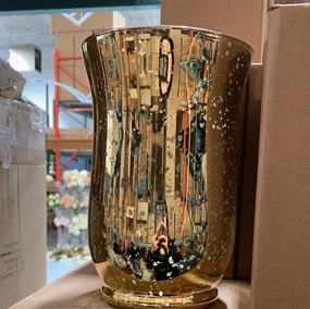 Yellow gold HURRICANE machine made 5" x 8" H,aesthetic flower vase
