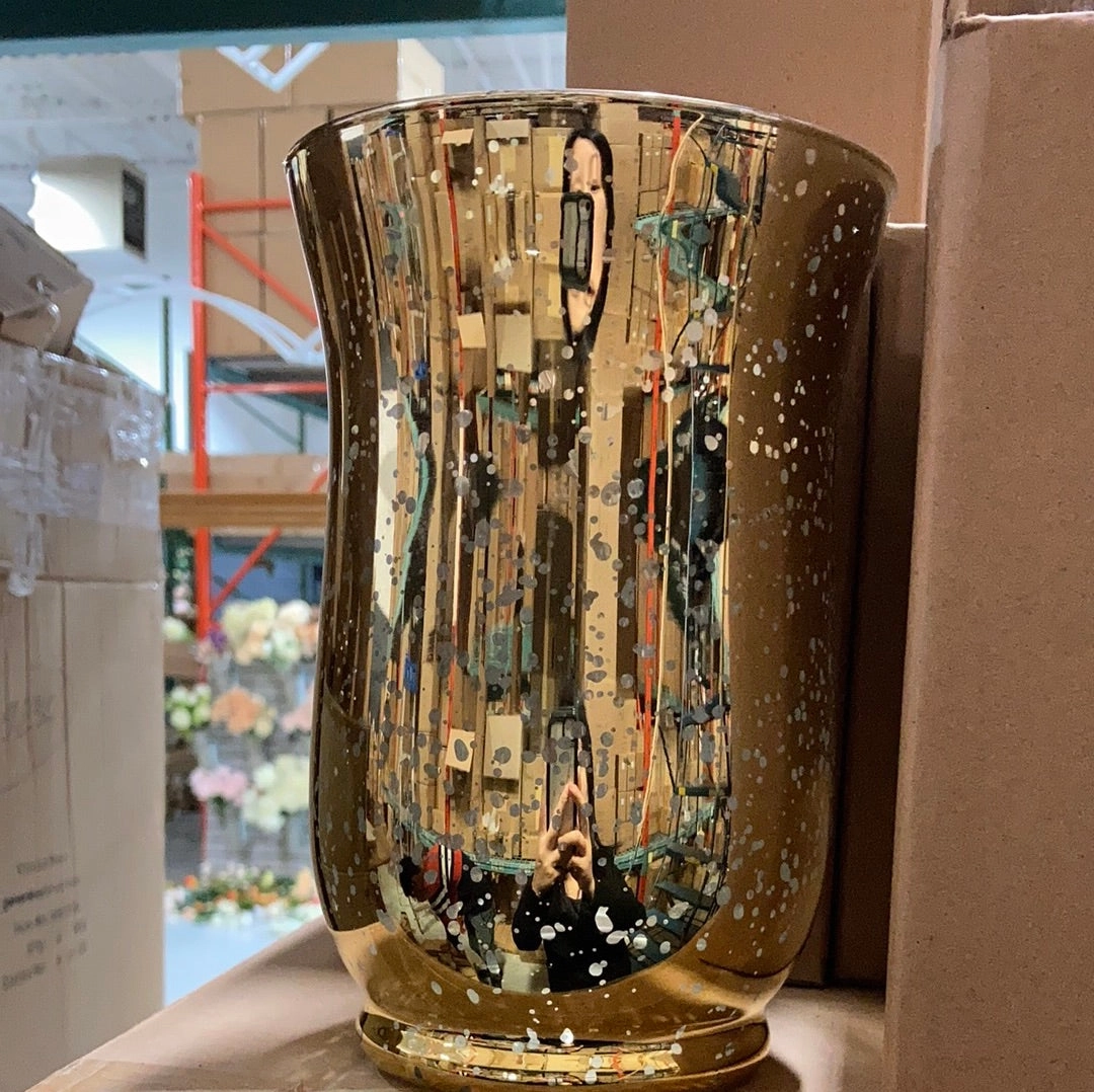 Yellow gold HURRICANE machine made 5" x 8" H,aesthetic flower vase