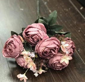 Yummy Close Head Roses Artificial Flower (mauve) realistic flower bouquet  