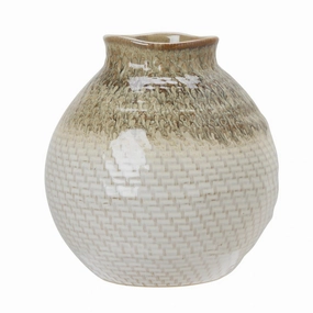 Zara Beige Melange Stoneware Glazed Vase 18cm,hand-painted ceramic vase